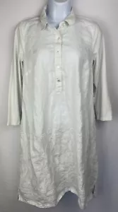 J. Jill Damen Hemdblusenkleid weiß halb geknöpft 100% Leinen 3/4 Arm Größe S - Bild 1 von 9