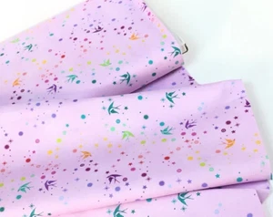 1/4 Yd Tula Pink True Colors "Fairy Durst Lavender" Birds Stars Dots Cotton New - Picture 1 of 2