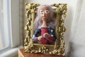Kunstpuppe schwarz Volkskunst Wandbild Afroamerikaner OOAK Handarbeit Tonpuppe - Bild 1 von 5