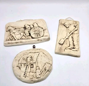 Vtg Connolly Crafts Set 3 Bas Relief Ireland Irish 3D Wall Plaques Plaster Rare - Picture 1 of 9