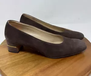 Salvatore Ferragamo Pumps Womens Suede Brown Block Heel Size 8 AA - Picture 1 of 8