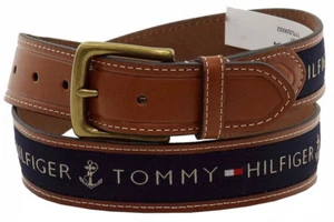 Tommy Hilfiger Men's Navy Ribbon Inlay Fashion Leather Belt (Free postage) - Picture 1 of 4