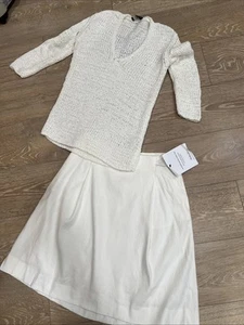 FABIANA FILIPPI  Two Piece Set. Linen Skirt 29" waist. Crochet Sweater XS - Picture 1 of 17