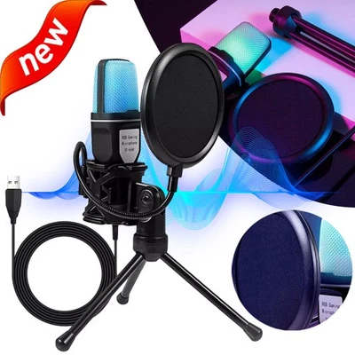 USB Mikrofon RGB Kondensator Gaming Mikrofone PC mit Mikrofon Stativ Geschenk - Bild 1 von 4
