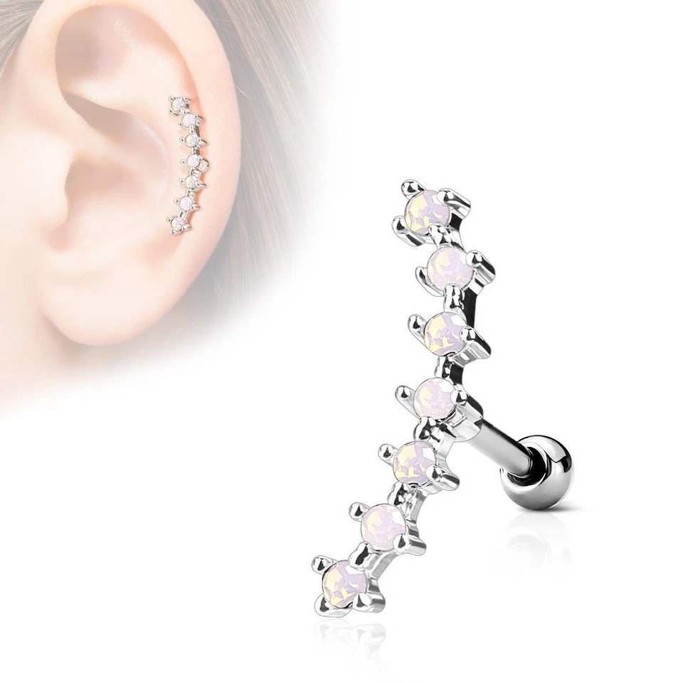 Piercing Ohr Knorpel Helix Geschwungene 7 Opalit Rosen - Bild 1 von 1