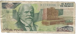 Banknote Mexiko P86c 2000 Pesos 1989, Serie DM - Bild 1 von 2