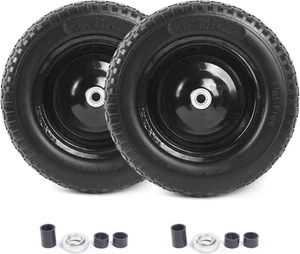 (2-PACK) 4.80/4.00-8" Flat Free Tire and Wheel - Universal Fit 14.5" Solid Wheel - Picture 1 of 12