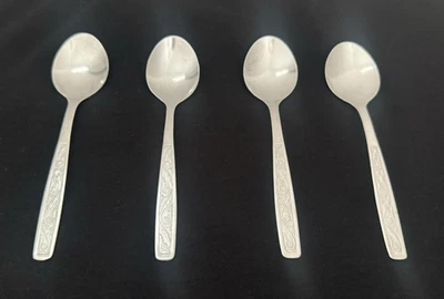 Vintage USSR Set of 4 Stainless Steel Teaspoons with Decorative Pattern - Image 1 of 4