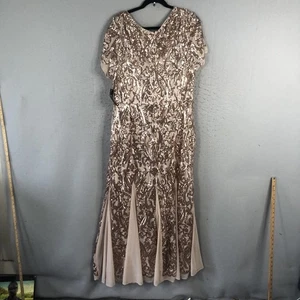 R&M Richards Dress Womens 18W Rose Gold Sequin Mesh Gown Formal Evening Maxi - Picture 1 of 17
