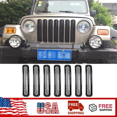 Вставные сетчатые крышки решетки радиатора из АБС-пластика 7 шт подходят для Jeep Wrangler TJ 1997-2006 - Изображение 1 из 4