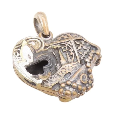 18K Gold & 925 Sterling Silver Vintage Pendant Antique Love Heart Heavy  PT24742 - Image 1 of 4