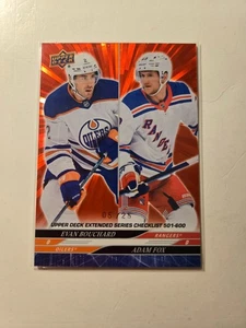 2024/25 Upper Deck Extended Base OUTBURST RED Checklist Adam FOX/Evan BOUCHARD - Picture 1 of 2
