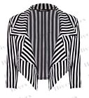 New Womens Blazer Black White Striped Celeb Style Waterfall Short Blazer Jacket