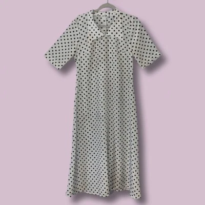 Polka dot Maxi dress white/black handmade collared Back Slit Vintage Iook - Image 1 of 4