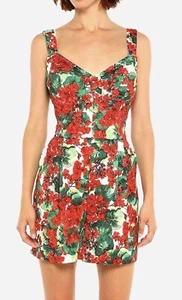 DOLCE & GABBANA Floral Red Geranium Midi Viscose Poplin Dress Size 40IT UK8 S - Picture 1 of 8