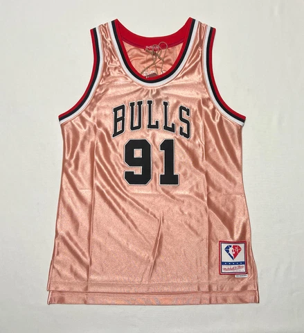 Mitchell And Ness Womens 75th Chicago Bulls Dennis Rodman 91 Rose Jersey Size L Cover
