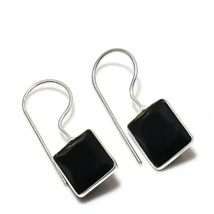 Faceted Black Spinel Gemstone Gift 925 Sterling Silver Jewelry Earrings 1.18" a9 - Picture 1 of 7