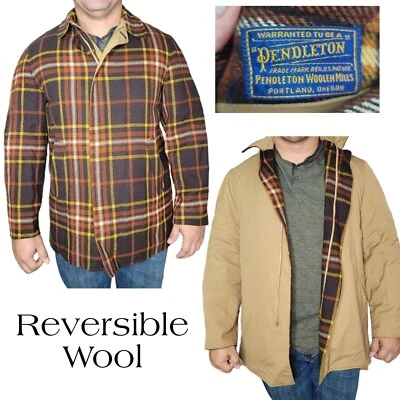 Pendleton Vintage Reversible Lana Cuadros Pesado Invierno Hombre Chaqueta Talla Grande/XL Foto 1 de 4