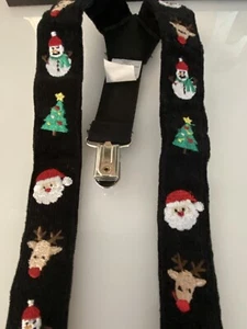 Toddlers Kids Black Suspenders Christmas Tree Santa Adjustable Clip On Y Back - Picture 1 of 24