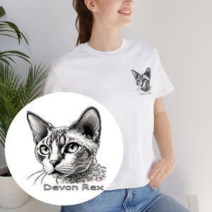 Maglietta Devon Rex Cat Unisex Maglia Manica Corta - Maglietta Amante dei Gatti - Foto 1 di 13