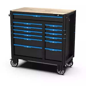 Werkstattwagen Werkzeugwagen rollbar 13 Schubladen Holzplatte RP-Tools - Imagen 1 de 4