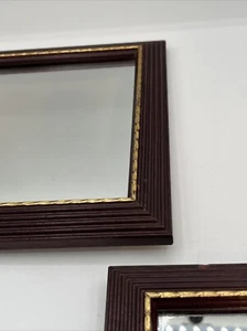 Pair Vintage Wooden Home Interior Mirrors Gold Trim 8 X 8” Gallery Wall - Picture 1 of 18