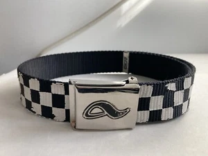 ADIO SKATEBOARDS BLACK CHECKER WEB BELT W BUCKLE VTG 90s Y2K SKATE HAWK MARGERA - Picture 1 of 13