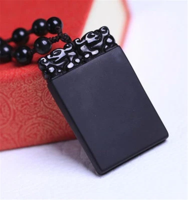 黑曜石黑色雕刻领先吊坠天然男式能量100%小饰品摆件 — 第 1/3 张图片