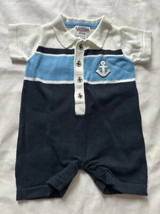 Kitestrings Baby Boy’s 0-3 Months Blue Polo Sailor Anchor Striped Romper Cotton - Picture 1 of 7