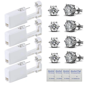 Ear Piercing Kit - 4 Pack Disposable Self Piercing Gun with 5Mm Silver Earring - Picture 1 of 12