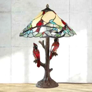 Cardinal Stained Glass Tiffany Style Cardinal Table Accent Lamp 24 in Tall - Picture 1 of 12
