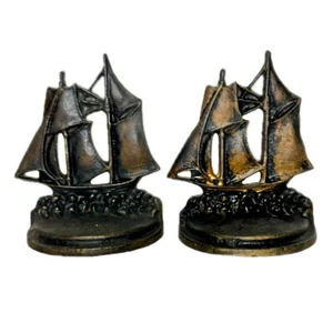 Antique Bradley and Hubbard Cast Bronze Book Ends Sailing Ship Nautical 2 Signed - Picture 1 of 4