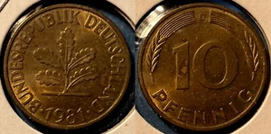 Germany 1981 D 10 Pfennig KM-108 Brass clad steel BUNC #111 - US Seller - Picture 1 of 1