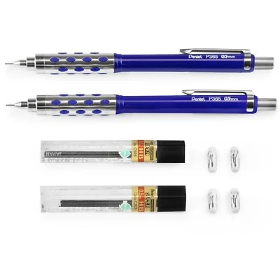 2x Pentel P365 Automatic Mechanical Pencil - 0.5mm - Blue + 24 Leads + 4 Erasers - Image 1 of 4