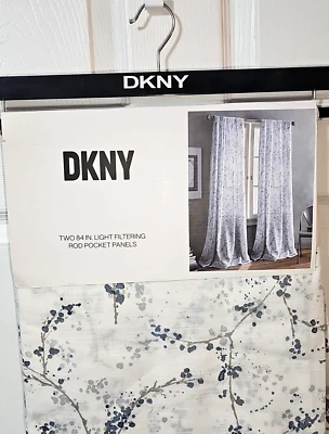 DKNY 50 x 84 100% Algodón AZUL GRIS Paseo Flores Varilla Cortinas de Bolsillo *NUEVO* Foto 1 de 4
