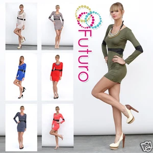 Ladies Mini Bodycon Scoop Neck Long Sleeve Tunic Mini Dress Size 8-12 8146 - Picture 1 of 29