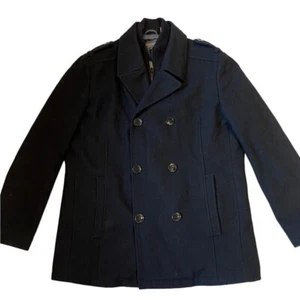 Kenneth Cole Reaction Double Breasted Zip Wool Quilted Lined Peacoat Mens sz L - Picture 1 of 19
