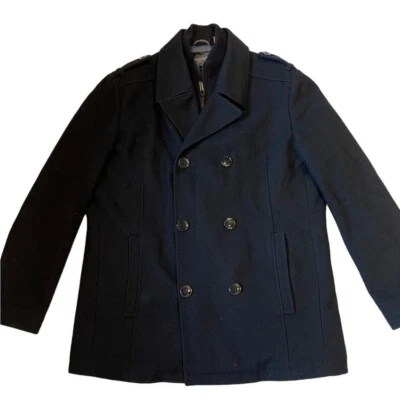 Kenneth Cole Reaction Double Breasted Wool Coat Mens L Black Quilted Lined Zip - Image 1 of 4