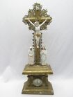 Vintage Art Nouveau 20th Christian Cross Jesus Statue Figurines Crucified Clock