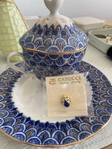 Russian Imperial Lomonosov Blue 22k Gold Retired Design Tea Cup Lid w Bee Pin - Picture 1 of 15