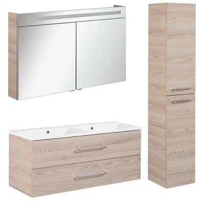 Fackelmann Badmöbel Set B.Clever 3-tlg. 120-150 cm esche mit LED Spiegelschrank - Bild 1 von 4