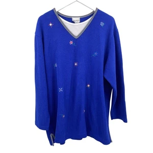 VTG Napa Valley Y2K pull over sweater size XL embroidered flower button print - Picture 1 of 8