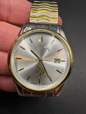U.S. Polo Assn USC80006 Date Two Tone Quartz Mens Watch 37mm Stretch Band Works - Image 1 of 4
