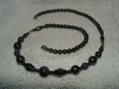 20" AMETHYST AND MAGNETITE NECKLACE MAGNET CLASP MAGNETIC JEWELRY - Image 1 of 4
