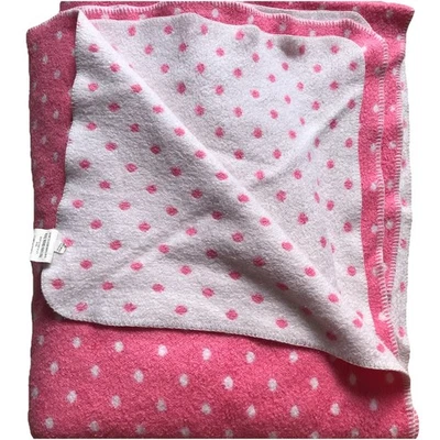 Pottery Barn Teen Twin Pink White Polka Dot Acrylic Cotton Blanket Super Soft - Image 1 of 4