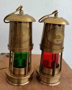2 Pcs Antique Brass Minor Oil Lamp Nautical Ship Lantern Maritime Boat Light - Picture 1 of 6