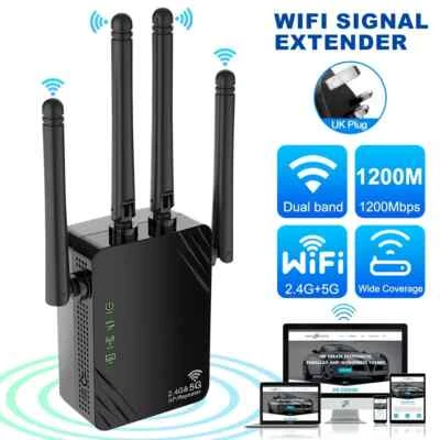 1200Mbps Dual Band WiFi Signal Amplifier Extender Range Repeater Booster UK Plug - Image 1 of 4