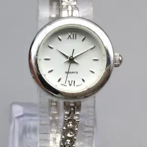 Avon Watch Women 22mm Silver Tone Crystals White Round Dial New Battery 6.25" - Picture 1 of 16