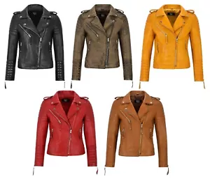 Ladies Leather Jacket Classic Biker Style 100% REAL NAPA LEATHER 2260 - Picture 1 of 30