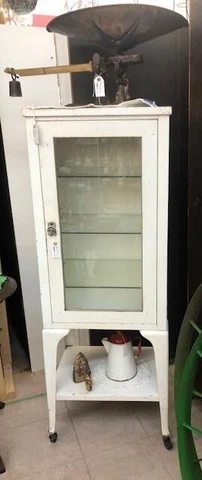 SALE!  ANTIQUE METAL MEDICAL APOTHECARY CABINET, GLASS DOOR Cover